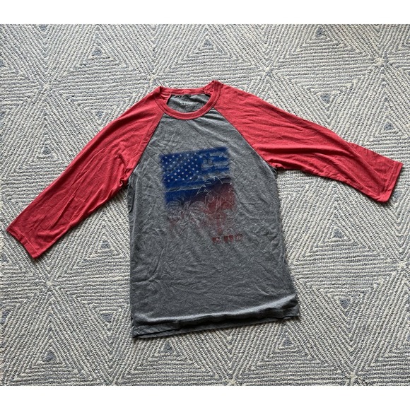 5.11 3/4 Baseball T-Shirt - American Flag -‎ Grey/Red - Picture 1 of 5